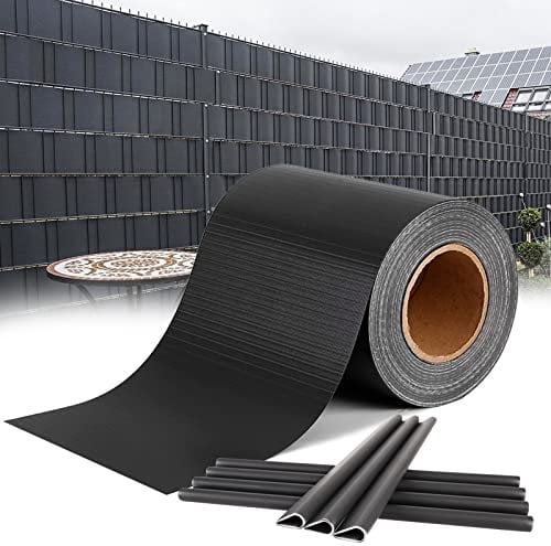 XMTECH PVC Sichtschutzfolie Sichtschutzstreifen Inkl. Befestigungsclips, Garten Sichtschutz Zaun Doppelstabmattenzaun, 450g/m² Blickdicht Sichtschutz Streifen - 70m x 19cm, Anthrazit