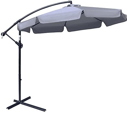 Outsunny Ombrellone Decentrato 2.7x2.7m con Tettuccio Regolabile, Base a Croce, Prese d'Aria, Manovella, Ombrellone da Giardino Inclinabile in Metallo e Poliestere, per Cortile Terrazza, Grigio Scuro