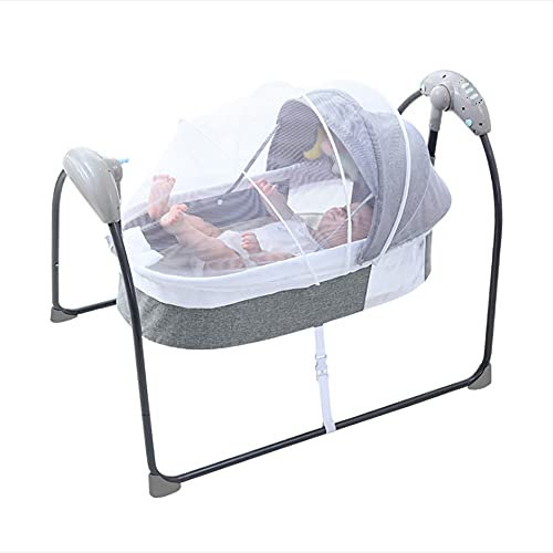SHZICMY Elektrische Babywiege Stubenwagen,Automatische Babywiege Babywippe Wiege Bett 5-Gang mit Matratze (Timing+Bluetooth 9kg) (Grau)…