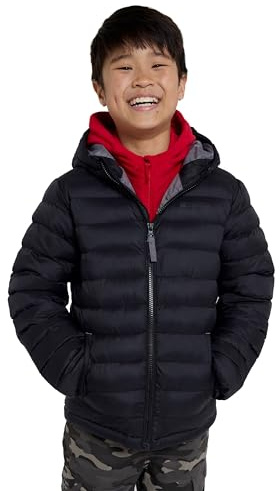 Mountain Warehouse Seasons Padded Kids Puffer Jacket - Water Resistant, Lightweight & Insulated Coat, Boys & Girls - Autumn, Winter, School, Travel Black Kids Size 11-12 Years