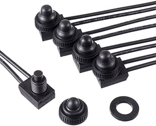 EPLZON 12V Interruptor de Botón Impermeable ON/OFF SPST Interruptor con líneas de 4,5'' para RV/motocicleta/coche KP-107 (Conjunto de 5 Piezas,negro)