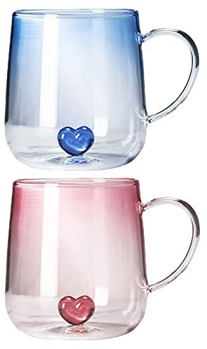 JARPSIRY Novelty Borosilicate Glass Coffee Mug, 3D Love Heart Inside Tea Cup 13.5oz, Romantic Gift for Him or Her Birthday, Valentines Day, Anniversary, Wedding, Christmas Gifts