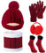 SATINIOR 5 Stück Damen Winter Ski Ausflug Set Strickmütze Schal Handschuhe Ohrenschützer Strümpfe (Weinrot)