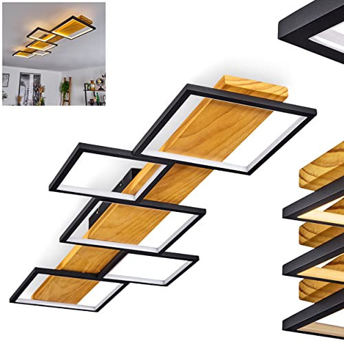 HOFSTEIN LED Deckenleuchte Pompu, dimmbare Deckenlampe aus Metall/Holz/Kunststoff in Schwarz/Natur/Weiß, moderne Leuchte über herkömmlichen Lichtschalter dimmbar, LED 42 Watt, 3000 Kelvin, 5700 Lumen