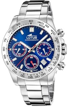 Lotus Herren Chronograph Freedom aus Edelstahl in der Farbe Silber-Blau 44mm, Wasserdichtigkeit: 10Bar, 18912/2