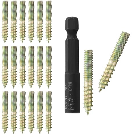 Hitefu 20PCS Hanger Bolts, M4 Double Ended Screws 1(25mm) Length, M4 Dowel Screw for Wood Furniture, with (M4x0.7mm) Hanger Bolt Driver