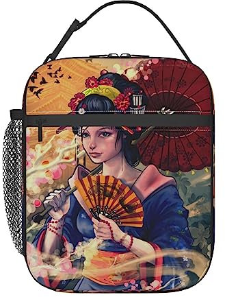 ELMAIN Japanische Geisha-Mädchen-Lunch-Tasche, Tragetasche, Mittagessen-Organizer, Lunchhalter, isolierte Lunch-Kühltasche für Damen/Herren