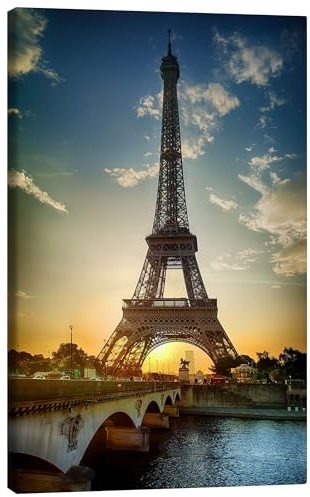 Posterlounge Eiffelturm und Pont d'Iena an der Seine in Paris Leinwandbild 40 x 60 cm Blau Wandbilder Wanddeko