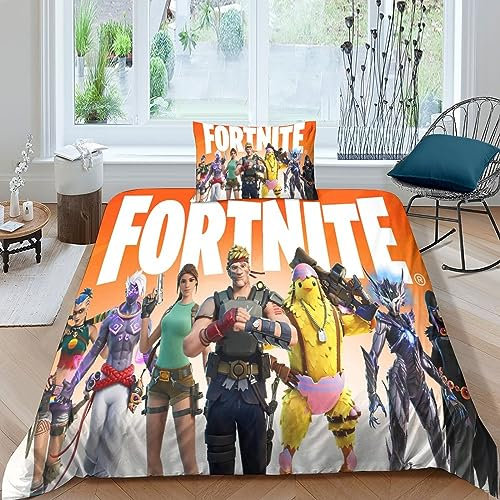 Fortnite Bettwäsche 3D Bettbezug Mikrofaser Zeichentrickfilm Spiel Bettwäsche Set 2 Teilig Mal Bettbezüge Mit Reißverschluss Und Mal Kissenbezüge Für Kinder Und Erwachsene Single(135x200cm)