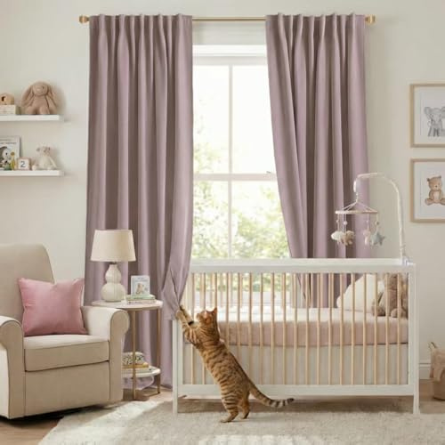 PANELSBURG Verdunkelungsvorhänge für Schlafzimmer, 2 Vorhänge, Leinen, strukturierte Rückseite, plissiert, Boho-Vorhänge für Kinderzimmer, Wohnzimmer, 213 cm Länge, Rosa (Dusty Rose)