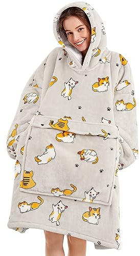 Narecte Decke Hoodie Frauen Premium Sherpa Fleece Oversized Hoodie Decke Tragbare Decke Hoodie Geburtstagsgeschenke, Katze, Adultt