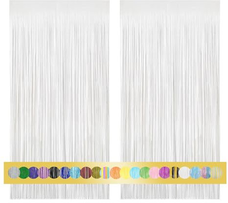 2 pièces 1x2,5 m Rideau Métallique de Frange Macron blanc, décoration en feuille de paillettes pour le réveillon du Nouvel An, anniversaire, fête de mariage | Frange pour la décoration