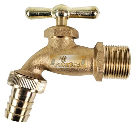 Auslaufhahn Messing Wasserhahn, Auslaufventil 3/4 Zoll matt für Regentonne Regenfass, Messing, langes Gewinde, für jeden Regenspeicher, Wasserbehälter, Kugelhahn