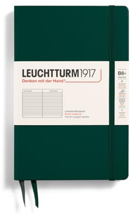 LEUCHTTURM1917 370289 Notizbuch Paperback (B6+), Hardcover, 219 nummerierte Seiten, Forest Green, Liniert