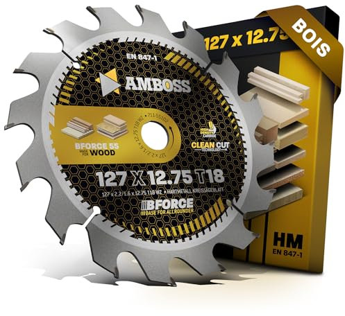 AMBOSS WERKZEUGE® Lame de scie circulaire HM 127 x 12,75 mm Z18 Dents alternées pour bois Lame de scie 127 mm Compatible avec Black & Decker D 984, D 985, D 2702, D 2712 SKIL 22501 B, etc.