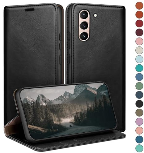 HUOUH für Samsung Galaxy S21 FE Hülle mit RFID Schutzhülle aus Lederhülle Handyhülle,360 Grad Schutz Case,Kartenfach Leder ständer Handy hülle für Samsung S21 FE Klapphülle Wallet Cover Schwarz