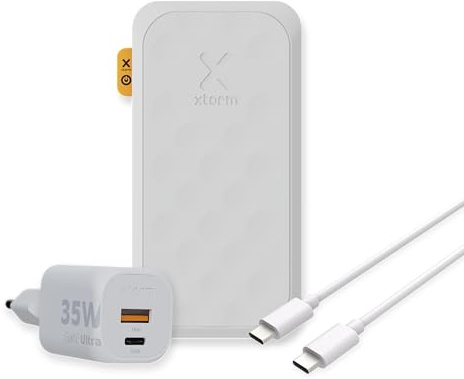 Xtorm Fuel Series 5 35W Powerbank Bundle, 20.000 mAh Powerbank + Xtorm 35W Ladegerät + USB-C zu USB-C Kabel, Weiß