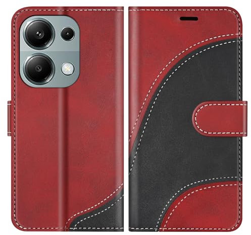BoxTii Cover per Xiaomi Redmi Note 13 PRO 4G / Xiaomi Poco M6 PRO 4G, Custodia in PU Pelle Portafoglio, Magnetica Cover a Libro con Slot per Schede per Redmi Note 13 PRO 4G, Rosso