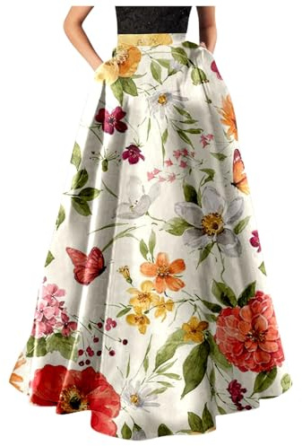 WVONIF Jupe Longue d'été pour Femme Jupon Long Taille Haute Longue Maxi Jupe Bohême Tour de Taille Elastique Jupe Maxi Décontractée Vacances L'été Plage Boho Imprimée Fleurie Boho Jupe de Plage Chic