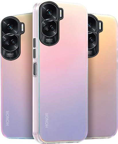 Yojiong Funda para Honor 90 Lite 5G, Carcasa Glitter Hard PC Duro y Silicona Bumper, Translúcido Iridiscente Mate Case, Arcoíris Fluorescente