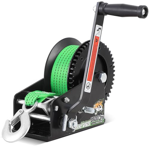 Linkloos Cabrestante de remolque de barco de 3500 libras, cabrestante de mano resistente con correa verde de 33 pies, relación de acero 4:1/8:1, trinquete de 2 vías, cabrestante de remolque portátil