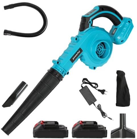 Spazzaneve a batteria, 21 V, soffiatore elettrico, con batterie e caricatore, soffiatore per la pulizia di foglie e foglie (con 2 batterie)