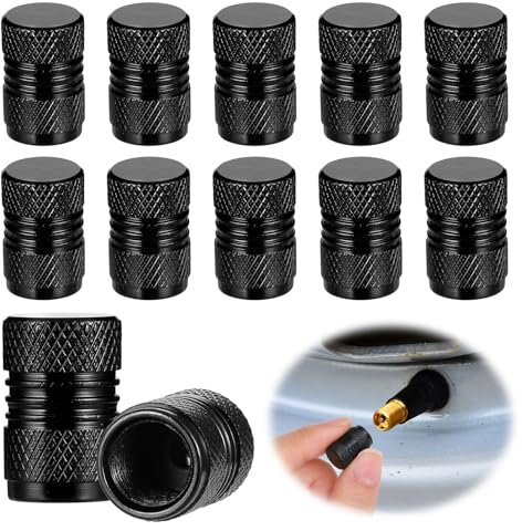 Dimeho Ventilkappen 12 Stück Ventildeckel Auto-Reifen Ventilkappen mit Dichtung für Stabilen Reifendruck Ventilkappen Fahrrad Geeignet für LKW Motorräder SUV Fahrradventil Kap (schwarz)