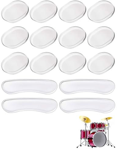 KGDUYC Trommel-Dämpfer-Gele 16 Stück, Transparente Silikon-Gel-Pads zur Schalldämpfung von Trommeln, Weiche ovale und lange Streifen, 16er-Pack für effektive Schalldämpfung.