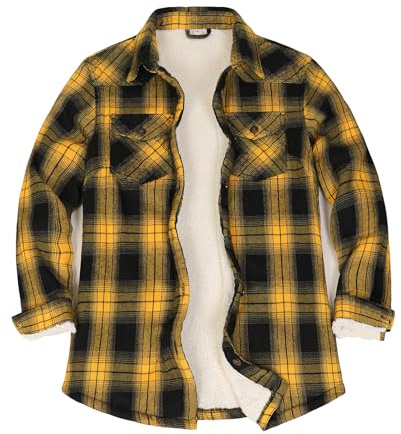 ZENTHACE Giacca da donna in flanella foderata in pile Sherpa, con bottoni sul davanti, con motivo scozzese (tutte le fodere Sherpa)