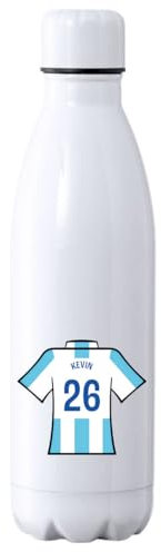 C&P Botella futbol personalizada, Botella de agua acero inoxidable térmica de doble Capa bebidas frías 24h y Calientes 12h, Capacidad 500 ml (Malaga)