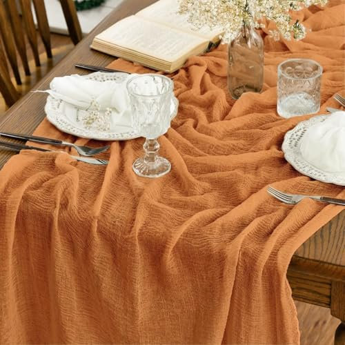 Artoid Mode Boho Käsetuch Gaze Orange Hochzeit Tischläufer 80x300 cm, Waschbar Tisch Dekoration Party Geburtstag Valentinstag Babyparty Dekor