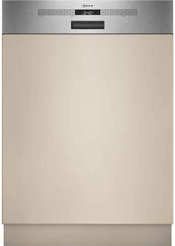 NEFF S145HTS04E, N 50, Smarter Geschirrspüler, Teilintegriert 60 cm, Spülmaschine mit Besteckkorb, sehr leise, starke Reinigung mit Chef 70ºC, Favoriten Taste, Gebürsteter Stahl, Aqua Stop