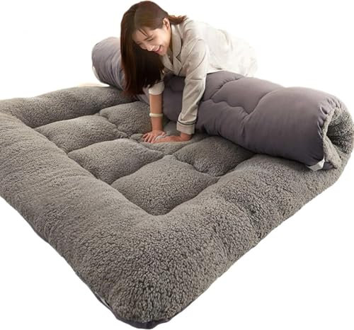 Japanische Bodenmatratze Futon Matratze, weiche Faltbare freundliche doppelte einzelne tragbare Tatami-Matte, aufrollbare Matratze Schlafsaal Matratze Pad Boden Liege Kissen Bett(Gray,200X220cm)