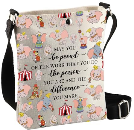 PLITI Dumbo Gift Flying Elephant Gift May You Be Proud Of The Work That You Do The Person You Are Dumbo Crossbody Bags, Be Proud Elephant Cbag, 8×7.5×1.8inches