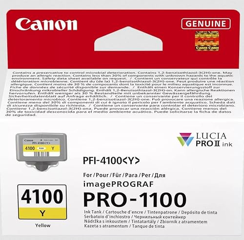 Canon PFI-4100Y Genuine Printer Ink Cartridge - High Performance & Fade Resistant Ink (1 x Yellow Cartridge) - Compatible with imagePROGRAF PRO-1100