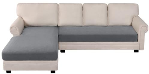 BellaHills Sofabezug Hochelastischer, Sofa Überzug Couch Überwurfdecke Sofaschoner Sofaüberwurf mit Elastischem Boden, Elastischer Bezug Cover für L Form, 3 Sitzer + Chaiselongue, Taube