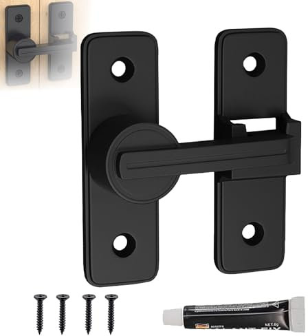 Serratura Porta Scorrevole 180° Fermo Gancio a Porta Ribaltabile, Chiavistello per Porta in Legno, Serratura Porta Interna, per Porta, Finestra (Nero-180°)