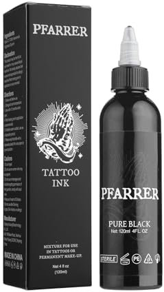 PFARRER Schwarze Tattoo-Tinte, 120 ml, veganfreundlich, USA-Standard-Pigment-Tattoo-Zubehör, reines Schwarz, TI7003-120-001
