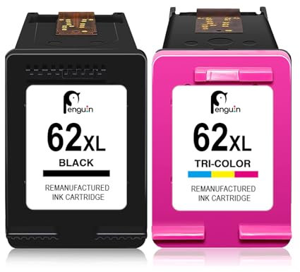 Penguin Ersatz-Tintenpatronen für HP 62XL 62 XL (1 Schwarz,1 Farbe) für Wiederaufbereitete Druckerpatrone zur Verwendung mit HP Officejet 200 200c 250 258 Envy 5540 5541 5543 5547