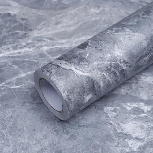 Papier peint autocollant bleu et noir - Effet marbre - Effet 3D - Béton - Pour meubles - Gris - Mat - Aspect marbre - Moderne - Pour bureau, chambre à coucher - 40 cm x 10 m