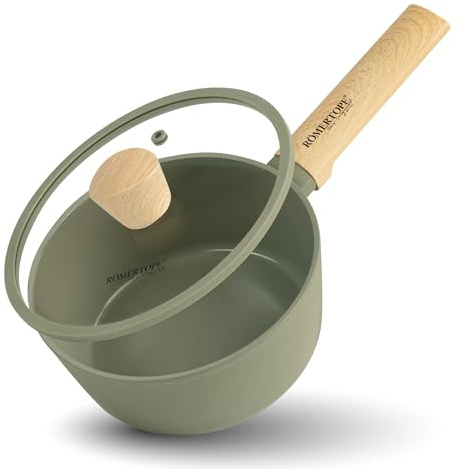 Römertopf Stielkasserolle 20 cm 2,4 L Keramik-Antihaft Glasdeckel, Grün | Aluminium mit Keramik-Antihaftbeschichtung, für alle Herdarten inklusive Induktion, PFAS-frei, Glasdeckel