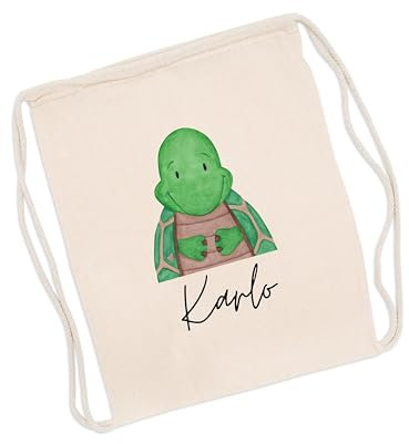 wunderwunsch Turnbeutel personalisiert, Sportbeutel Kinder, Personalisierte Sporttasche Kindergartenkind, Schulranzen Name, Kiga Beutel individualisiert mit deinem Namen (Schildkröte)