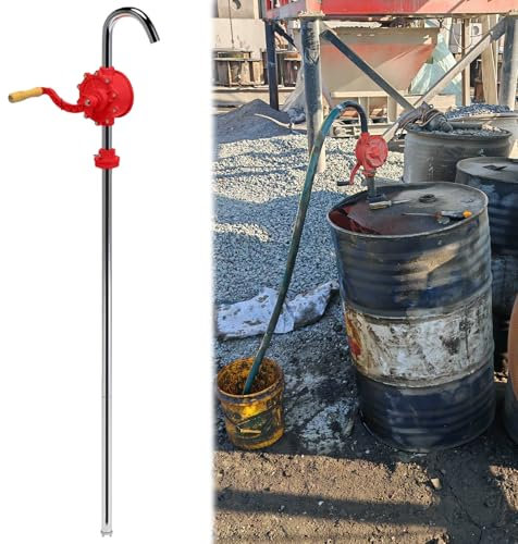 AMUFJJ Rotary Hand Oil Transfer Pump, 4 FT Commercial Barrel Pump & Water Drum Pump for Ships/Engineering Equipment, 1 inch Spout Inner Dia