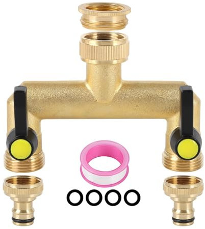 Wasserhahn Wasserverteiler, Verlängerter Griff, 3/4 Zoll Messing Wasseranschluss Verteiler,Verteiler 3/4 Adapter 3/4 für Geräte/Gartenschläuche (2 Wege Verteiler - Verlängerter Griff)