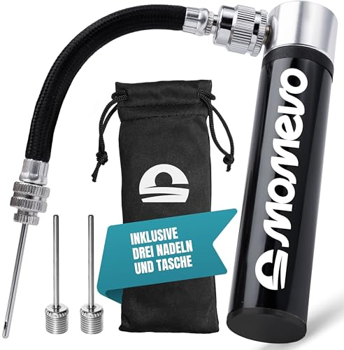 MOMEVO® PocketAir Mini Ballpumpe mit flexiblem Schlauch - Mattschwarz