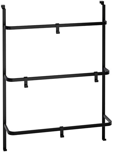 CLP Handtuchhalter Lenexa zum Einhängen I Tür-Hängeregal ohne Bohren I Badetuchhalter dreistufig mit Vier Haken I aus Metall, Farbe:schwarz