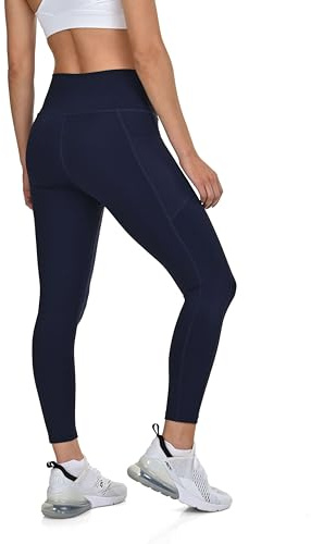 TCA Sport Leggings für Damen - Sport Leggins 7/8 mit Taschen - Sportleggins für Damen Lang High Waist - Yoga Leggings - Sportleggings Blickdicht - Sportkleidung Frauen - Dunkelblau, M