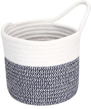 Sea Team Hanging Cotton Rope Baskets, 6.7 Inches Small Woven Storage Basket, Bike Hang Bag, Fabric Planter, Pot, Wall, Door Organizer for Keys, Wallets, Sunglasses, (Navy & White)