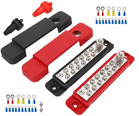 Segrehy Stromverteilerblock 12V 180A, Sammelschiene 12v mit 32 Anschlussklemmen und Schutzhülle, Robustes Verteilerkasten für Elektroinstallation in Wohnmobilen, Booten, Fahrzeugen und Marine