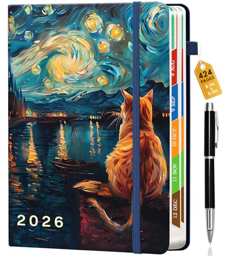 Lusibaka Agenda 2026 Settimanale A5 200 Fogli (424 Pagine) Taccuino 2026 Blocco Note Giornaliero 21 x 14,5 cm Agenda Scolastica Planner Settimanale Planner Notebook (Giglio) (Dorso di Gatto)